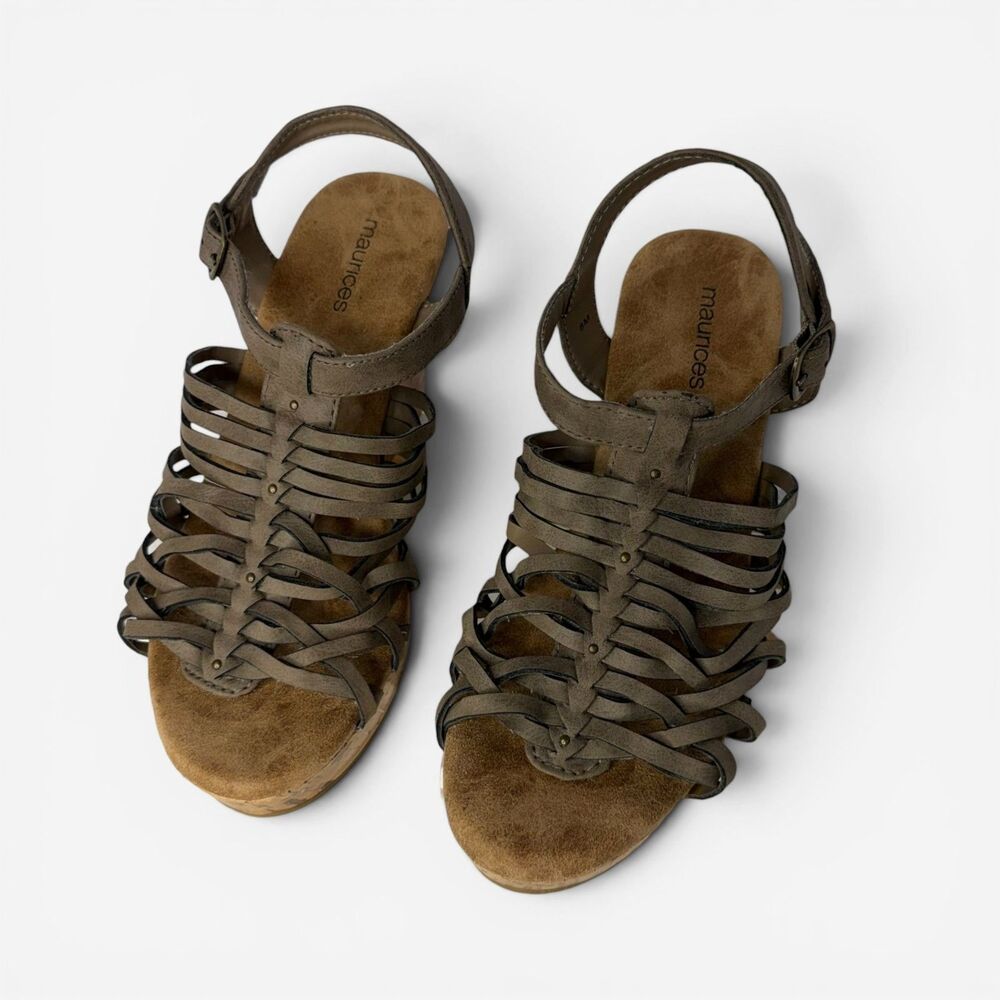 Maurice's Strappy Cork Wedge Sandals Size 8
